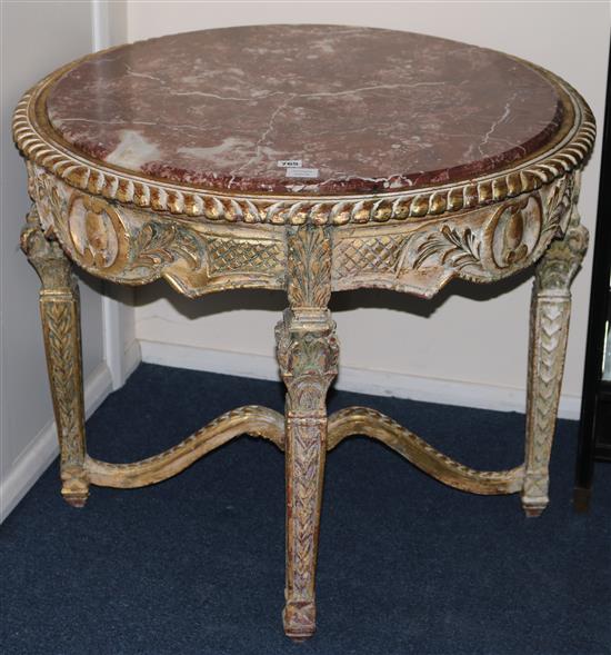 A red marble top gilt table W.86cm